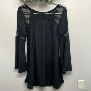 Long Bell Sleeve Black Dress Lace Details XS